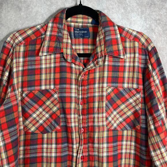 Vintage The Men's Shop Shirt Mens Large Red Plaid‎ Flannel Button Up Lumberjack - Picture 2 of 7